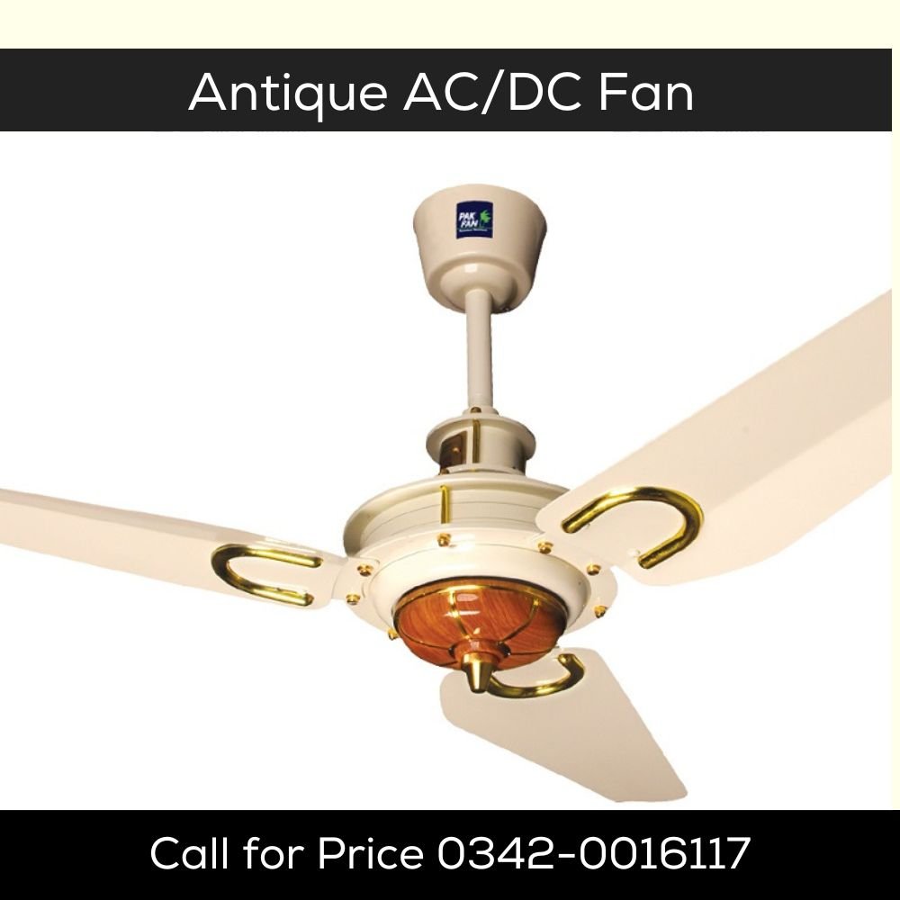 AC DC Ceiling Fan Antique Model Energy Efficient Durable Motor features efficient airflow, low power consumption and durable motor at Electro Zone Pakistan.