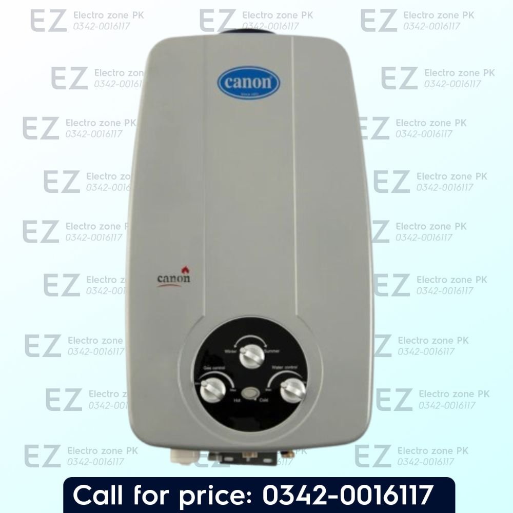 Buy Canon IGWH 16DD Instant Gas Water Heater online. Features 1KG pure copper exchanger, dual power ignition & metallic silver body. Best price in Pakistan