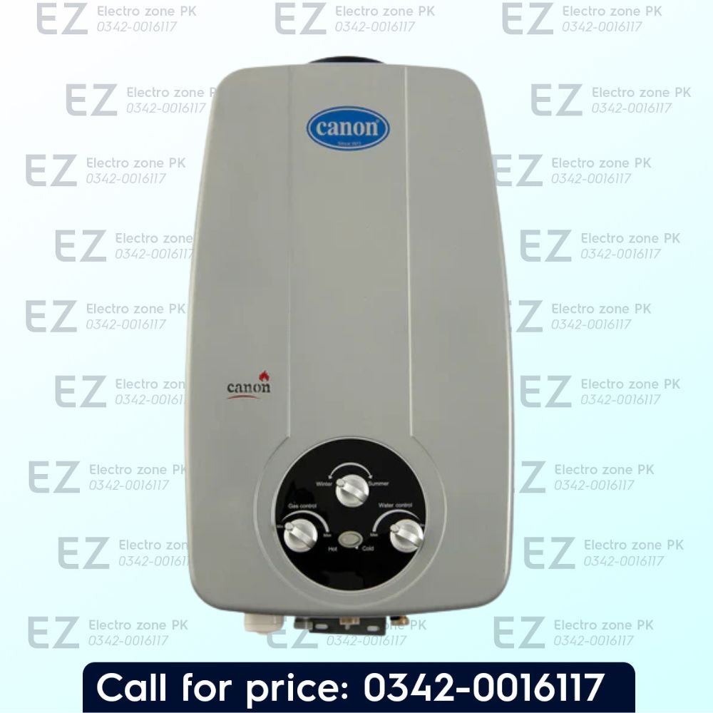 Buy Canon IGWH 24D Plus Instant Gas Water Heater online. Features 2.65KG pure copper exchanger, dual power ignition & LPG/NG support. Best price in Pakistan 