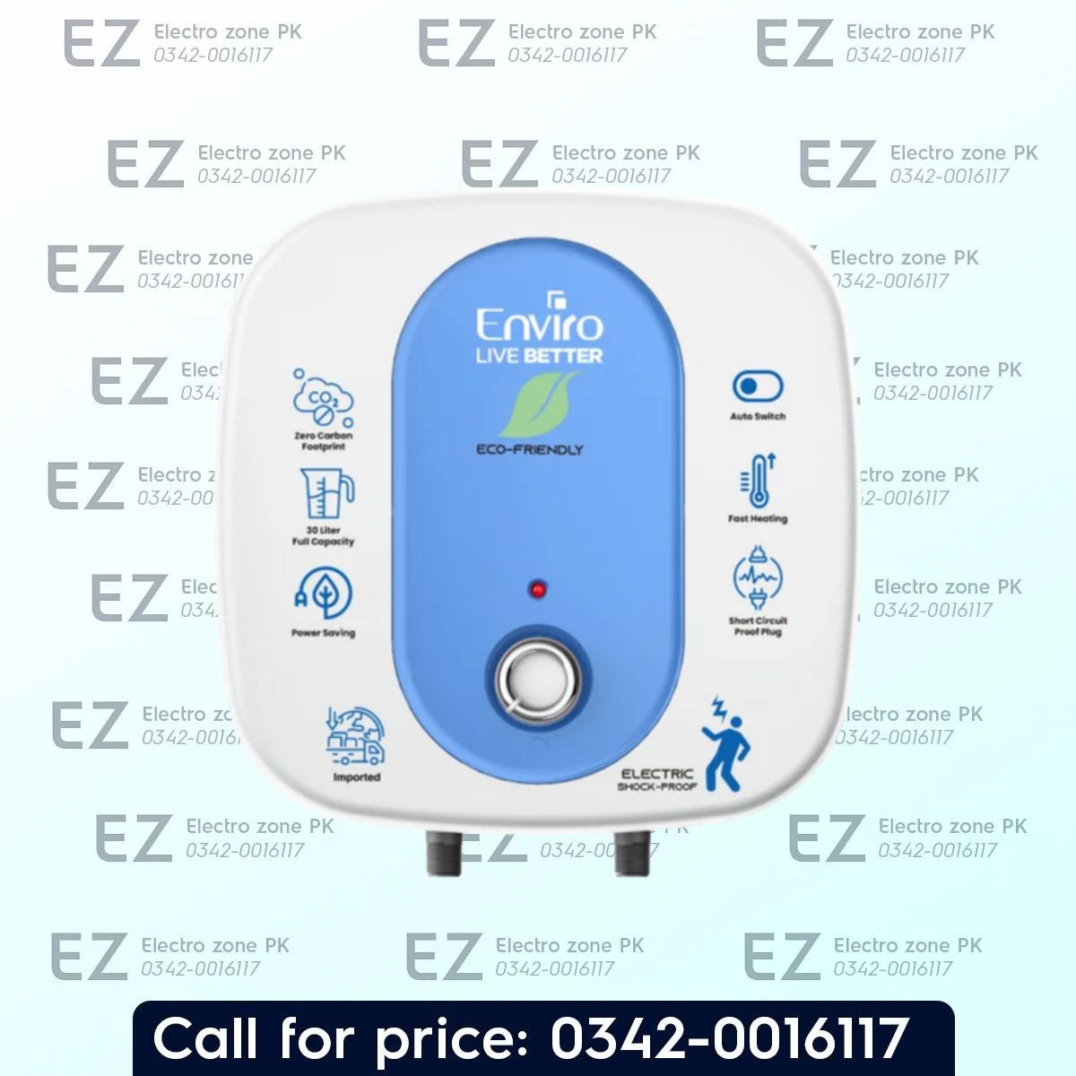 Enviro EEWH 3000 Electric Water Geyser with 30L capacity and 2000W heating element. Check the latest price in Pakistan at Electro Zone PK today.