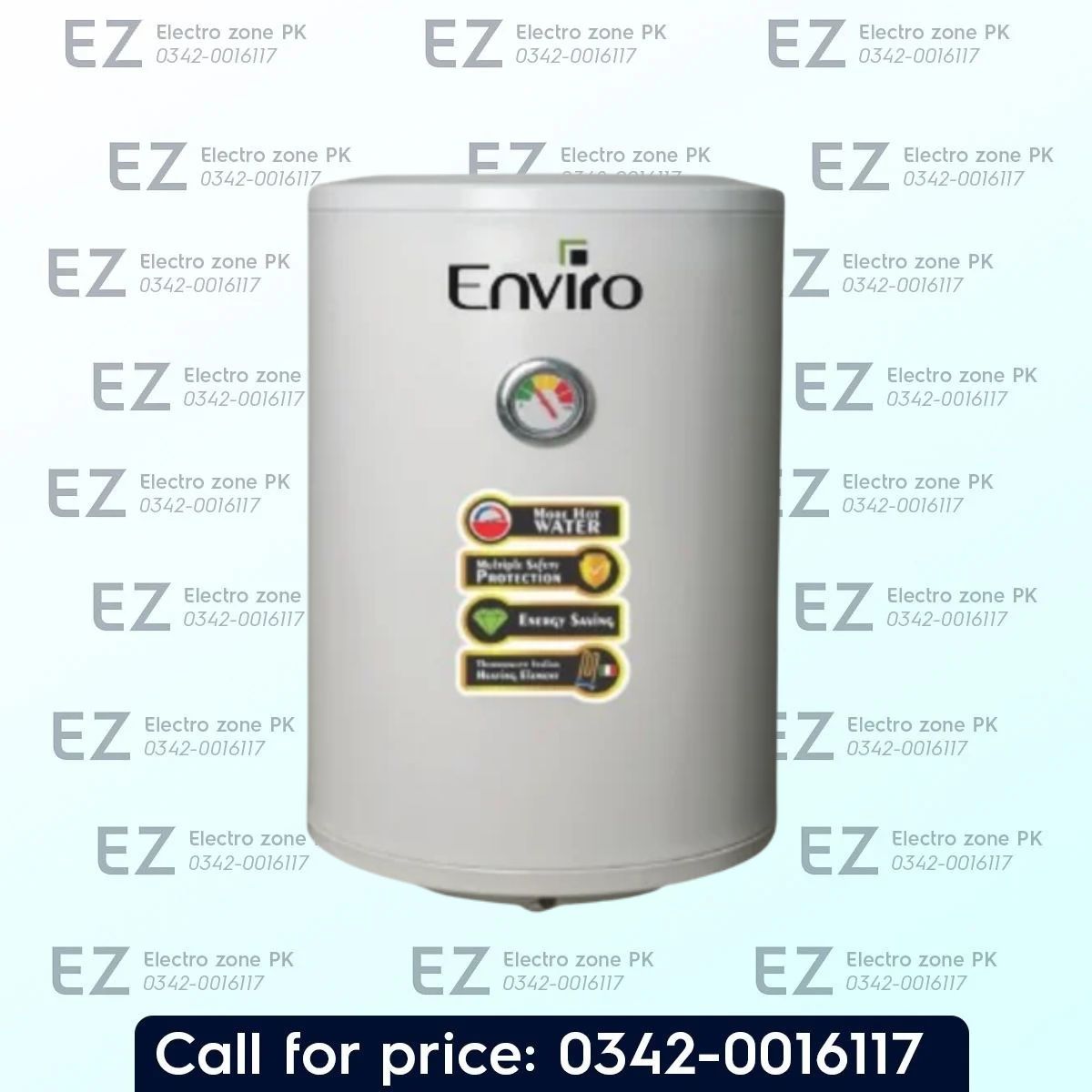 Enviro EWH 892 Electric Water Geyser with 40L capacity, 2000W heating element, and automatic thermostat. Check price in Pakistan at Electro Zone PK.
