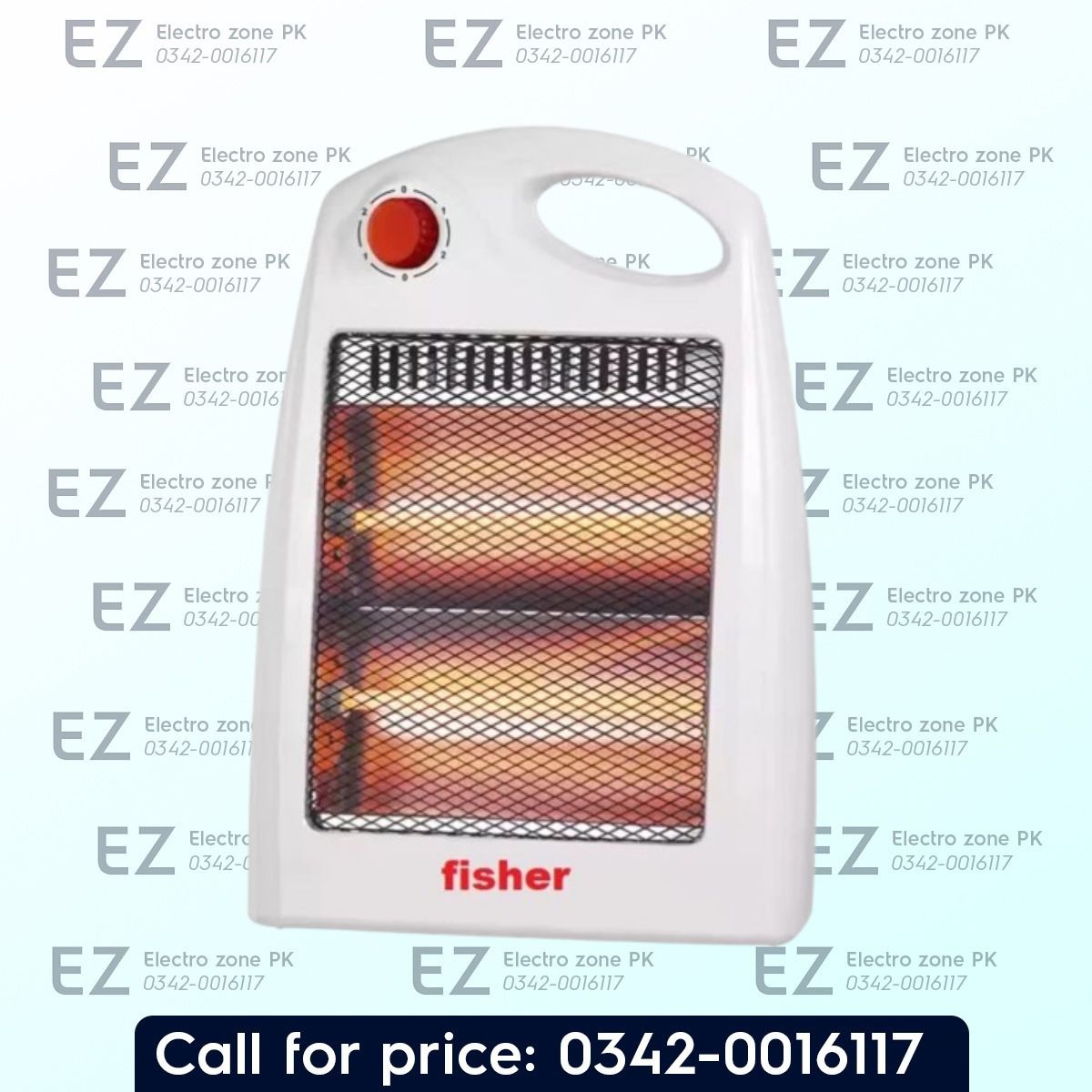 Fisher FR 182 D Electric Rod Heater features dual heating rods, 400W and 800W settings, durable ABS construction, and easy controls for winter comfort at Electro Zone PK.