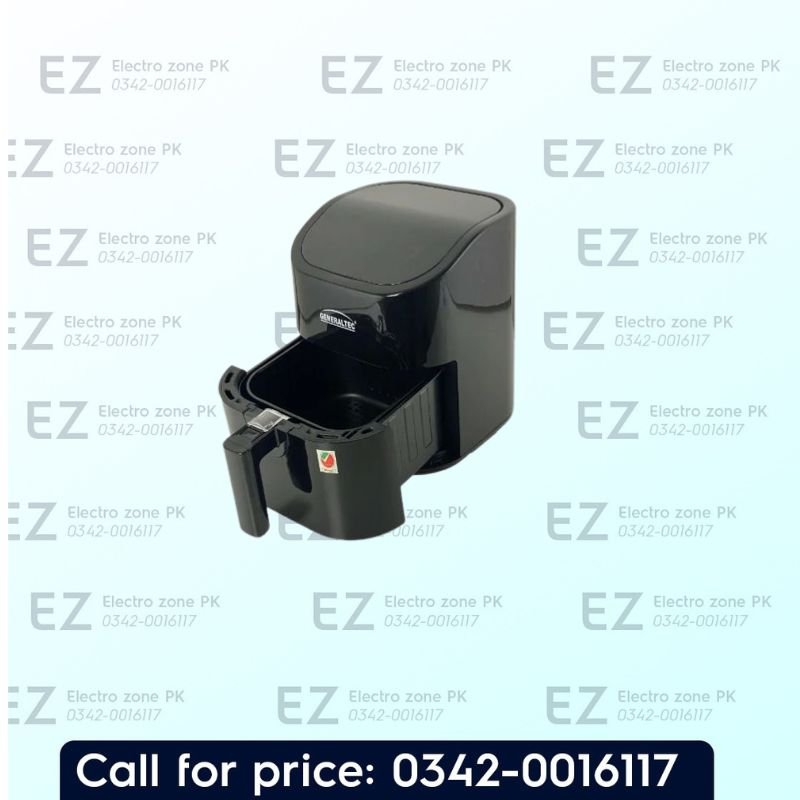 Generaltec Digital Air Fryer GKA05BAF 4.5L Black features rapid air circulation, digital controls, adjustable temperature and timer at Electro Zone Pakistan.
