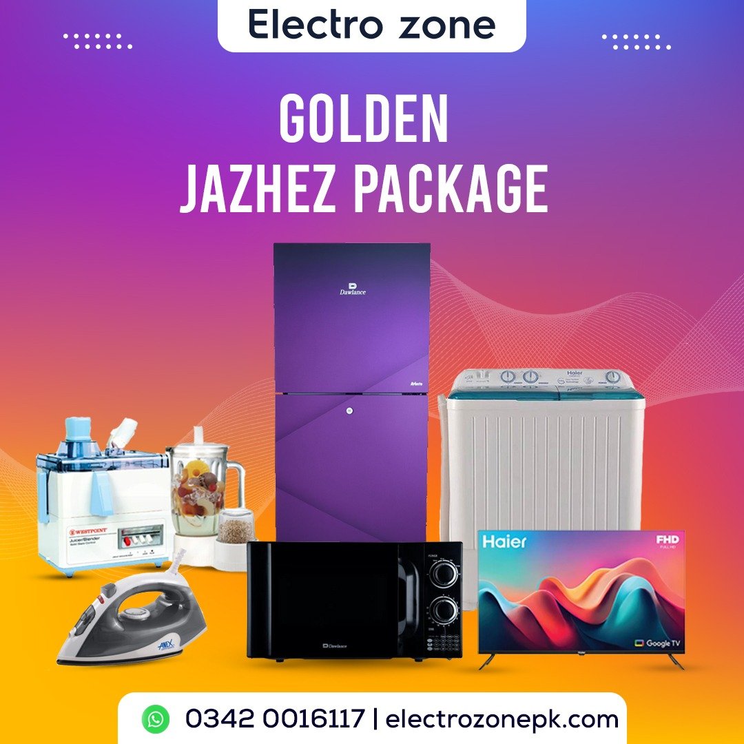 Golden Jahez Package offers essential home appliances with practical features, reliable performance and great value at Electro Zone Pakistan for every household.