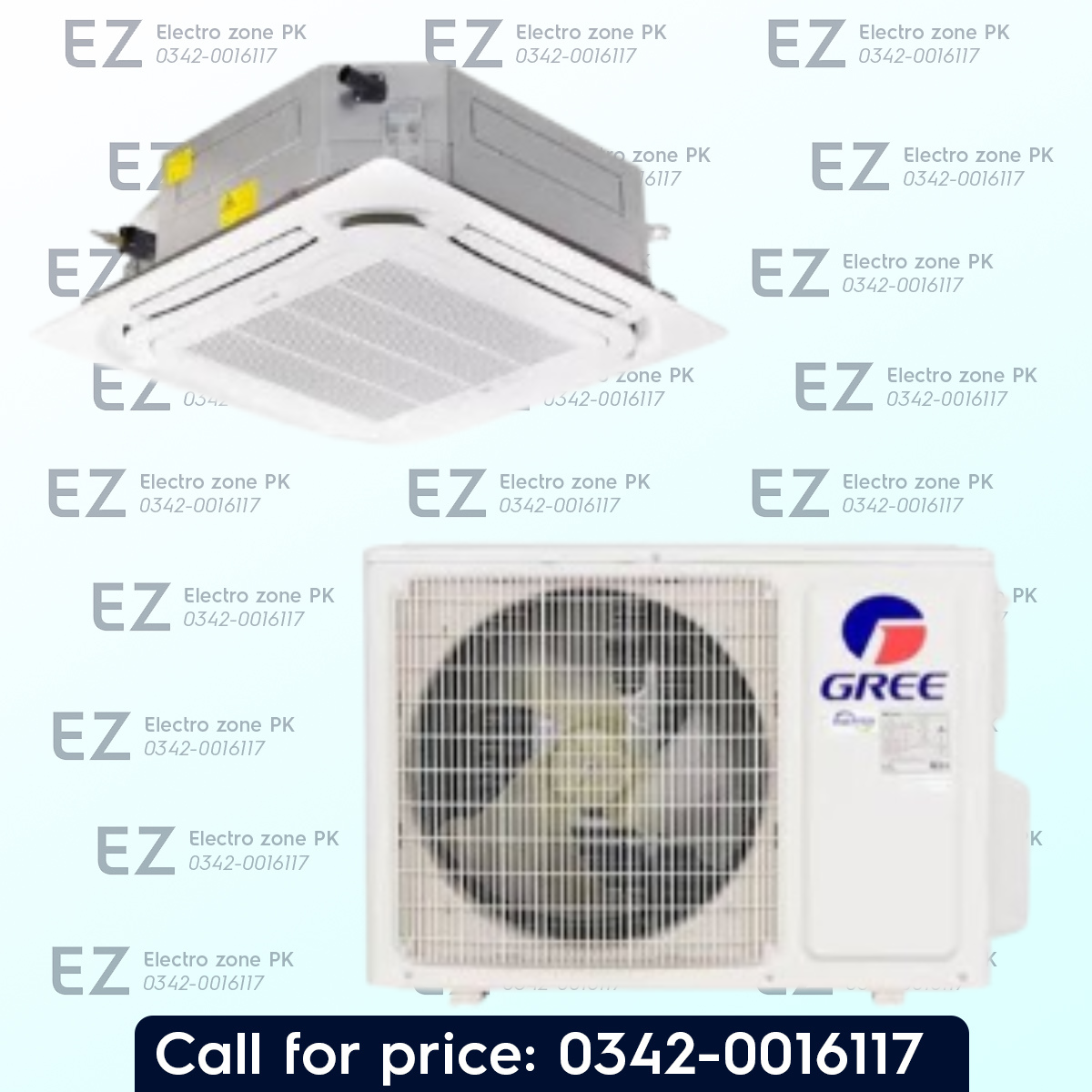Gree 2 Ton GUD 71T DC Inverter Ceiling Cassette features DC inverter cooling, powerful airflow and energy-efficient performance at Electro Zone Pakistan.