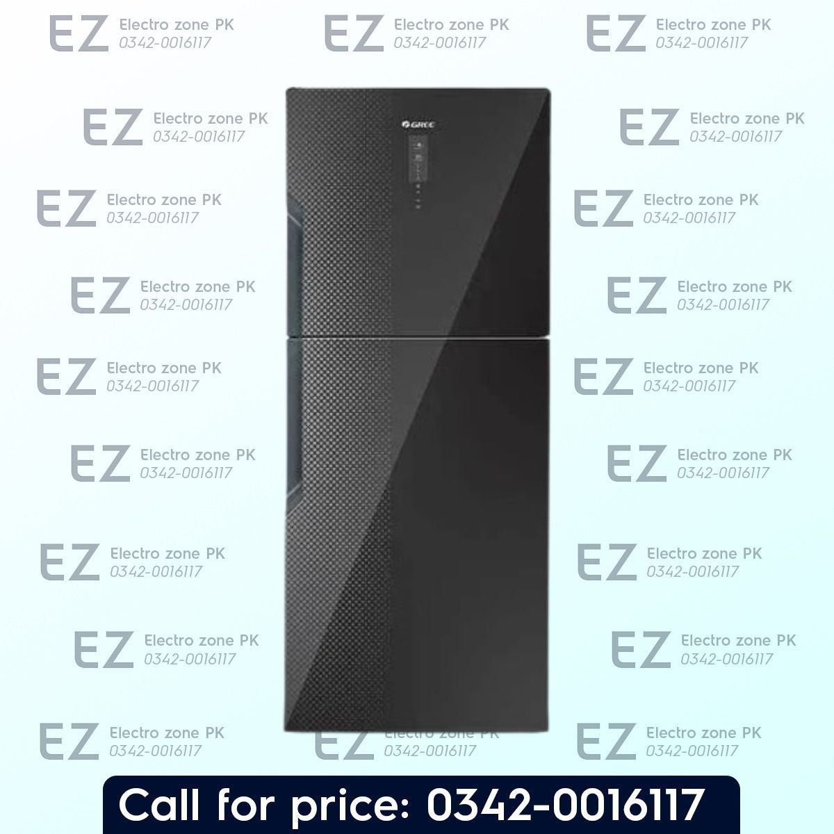 Gree Everest 8768G 384 Liters Refrigerator with 4-star rating, R600a refrigerant, low-voltage operation, humidity-controlled crisper, and LED lighting.
