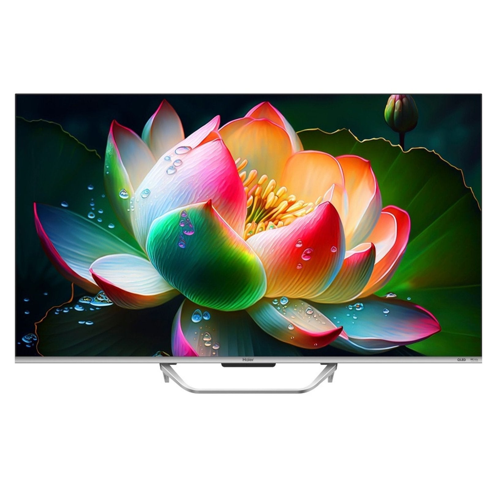 Haier 50 Inch H50S800UX QLED Google TV displayed in a stylish living room.