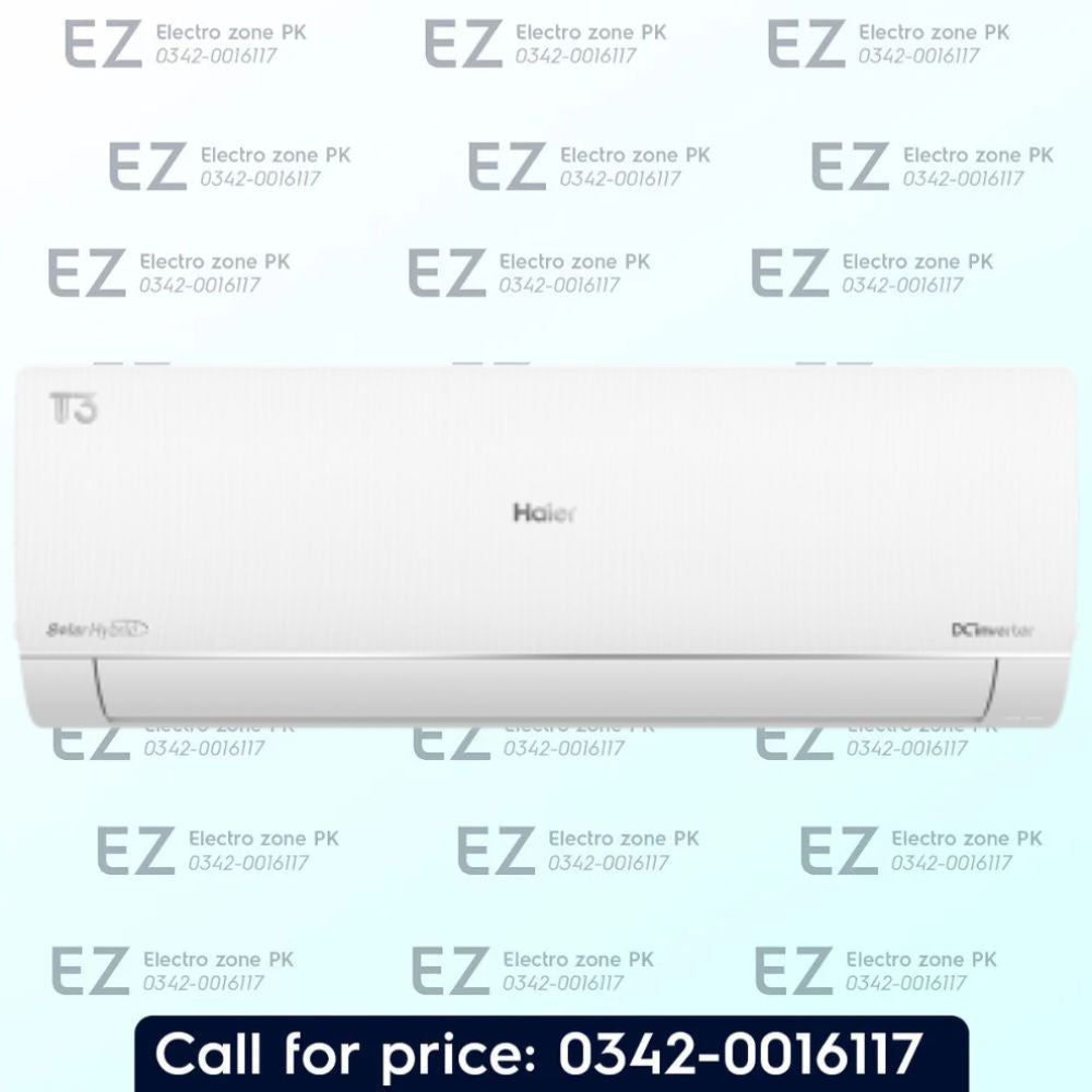 Haier 1.5 Ton Solar Hybrid III T3 Plus DC Inverter AC features T3 compressor, solar compatibility and DC inverter technology. Shop at Electro Zone Pakistan.