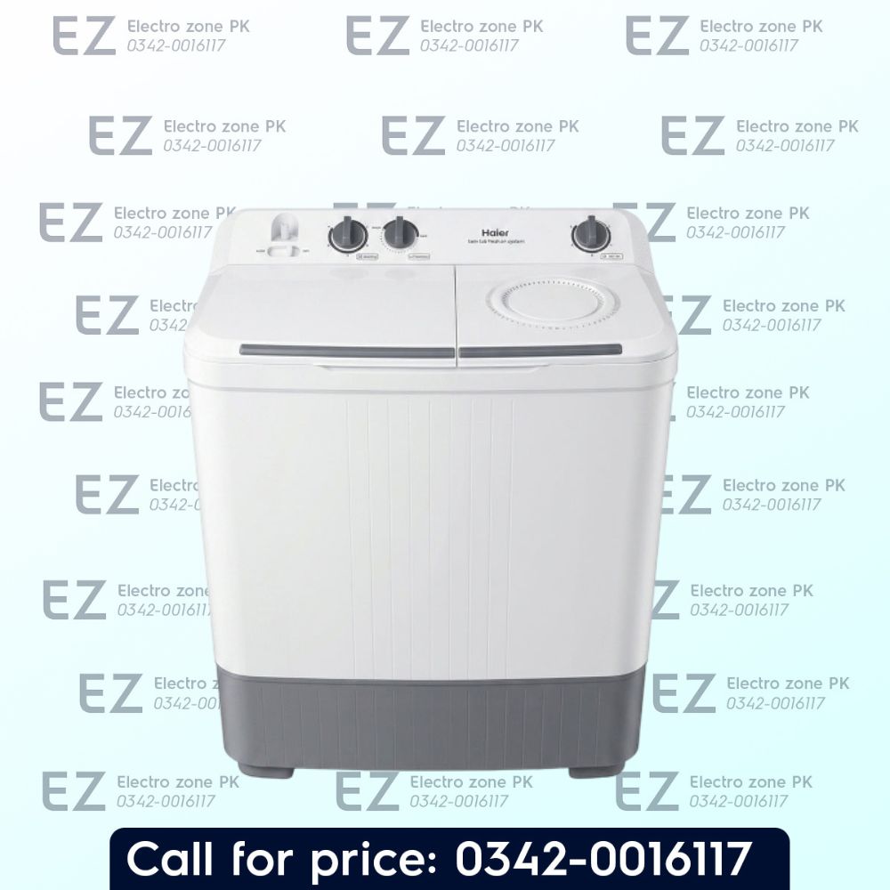 Haier 10kg HTW100 196e Twin Tub Washing Machine features twin-tub design, powerful motor, efficient washing and durable build at Electro Zone Pakistan.