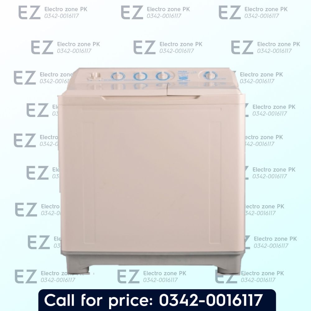 Haier 12kg HWM120 AS MG Twin Tub Washing Machine features twin-tub design, powerful motor, efficient washing and durable build at Electro Zone Pakistan.