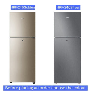 Haier 9 CFT HRF246 EBS/EBD E-Star Refrigerator offers efficient cooling, spacious storage and energy-saving performance for daily use at Electro Zone Pakistan.