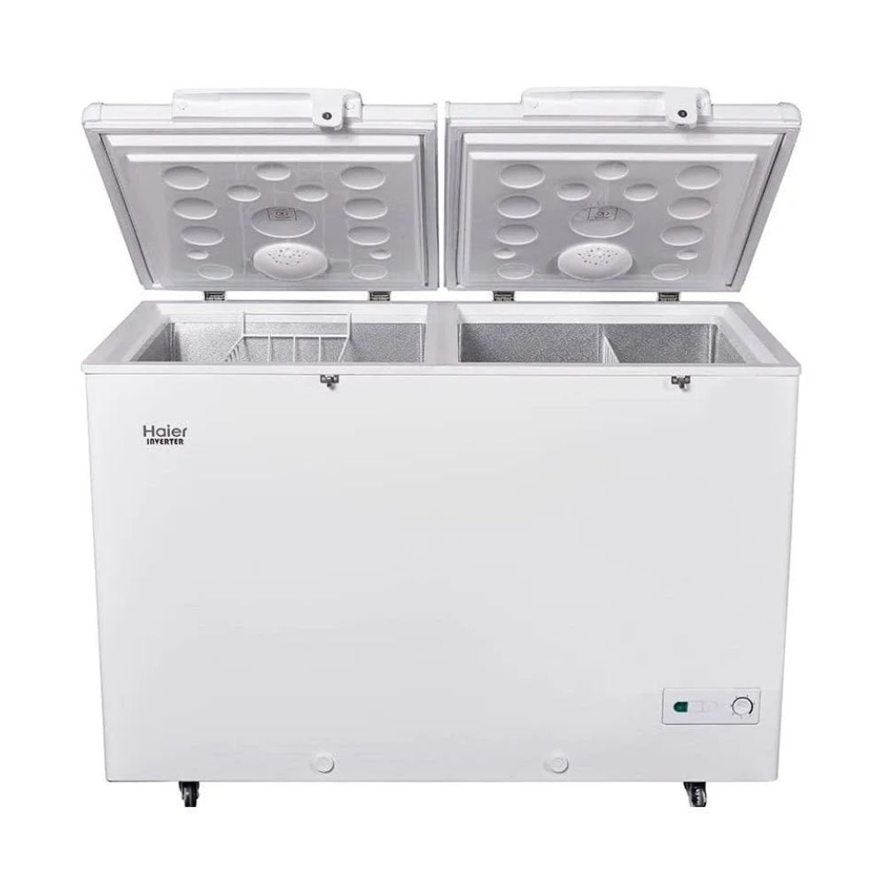 Buy Haier HDF 385 Inverter Deep Freezer With features like 30% fast freezing, 100 hours of freezing retention, and 50% energy saving technology.