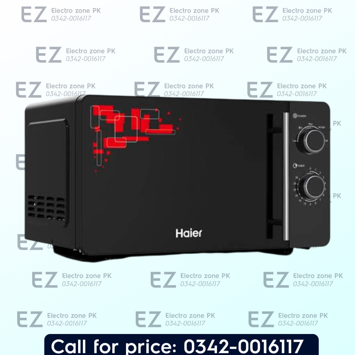 Haier HMW-20MHES Solo Microwave Oven in Pakistan with 20L capacity, 700W power, 5 power levels, Speed Defrost, and double-glass door design.