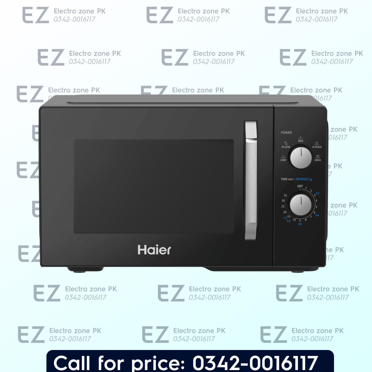 Haier HMW-25MXP9 Solo Microwave Oven in Pakistan with 25L capacity, 700W power, 5 power levels, Speed Defrost, and energy-efficient performance.