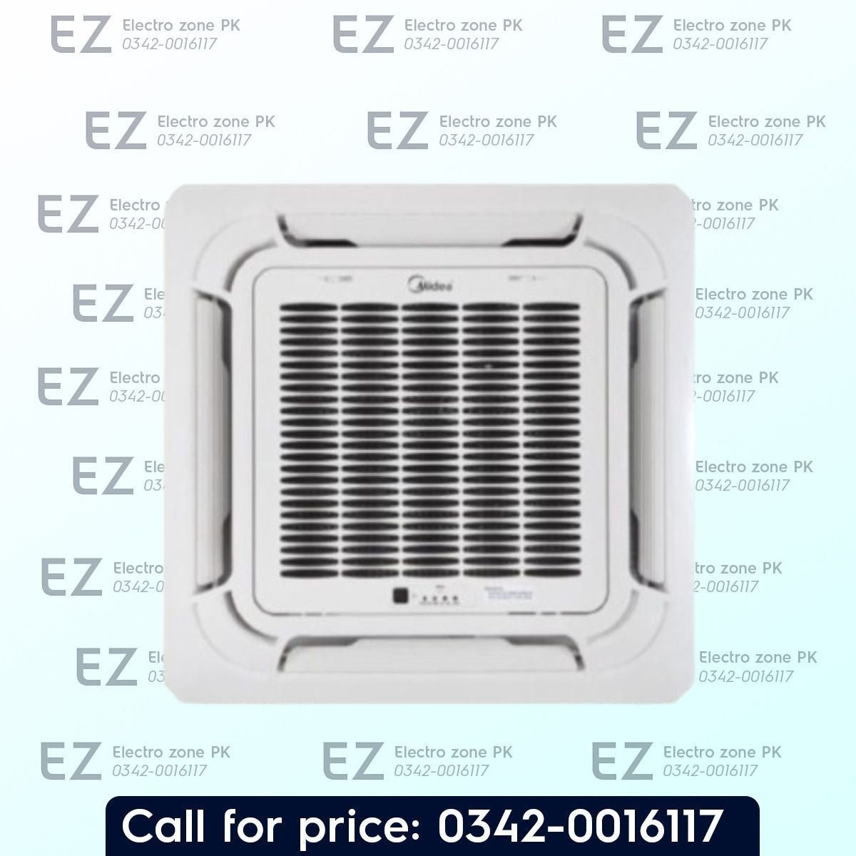 Midea 12HRFN Inverter 1.5 Ton Ceiling Cassette features inverter compressor, 4-way airflow and efficient cooling at Electro Zone Pakistan with 0% interest.