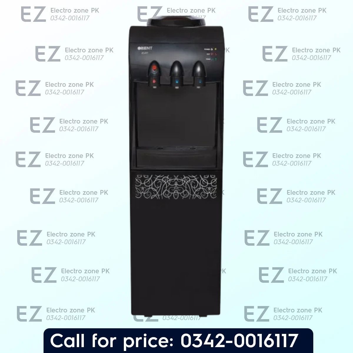 Orient Icon 3 Tap Black Water Dispenser features hot, cold, and normal water options, a modern black finish, and a three-tap system for daily convenience.