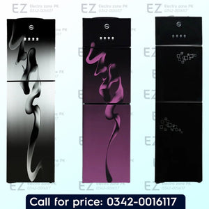 PEL 525 Water Dispenser - Curved Glassdoor features efficient cooling, hot and cold water dispensing and premium glass door design at Electro Zone Pakistan.
