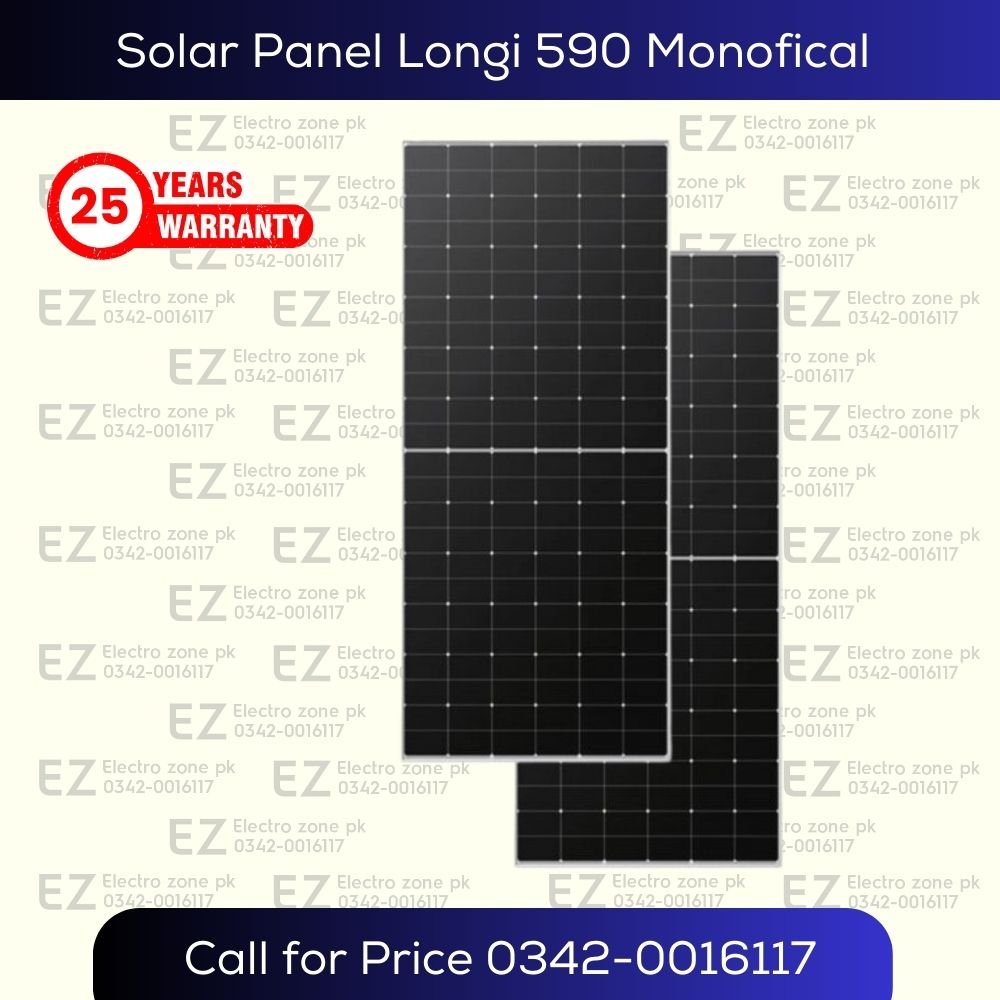 Solar Panel Longi Himo X6 N Type 590 Monofical features 590W output, N-Type cells, high efficiency and durable construction at Electro Zone Pakistan.