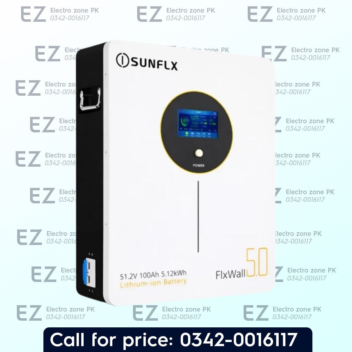 Sunflx Fixwall 5KW 51 100AH Lithium Ion Battery features 5kWh storage, LiFePO4 cells, 51.2V output and reliable cycle performance at best price in Pakistan.