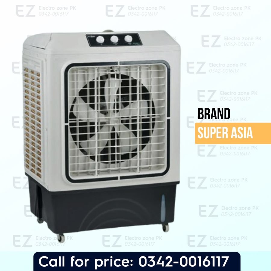 Super Asia Room Air Cooler ECM 5500 Plus Inverter features powerful airflow, efficient cooling and inverter operation for energy savings at Electro Zone Pakistan.