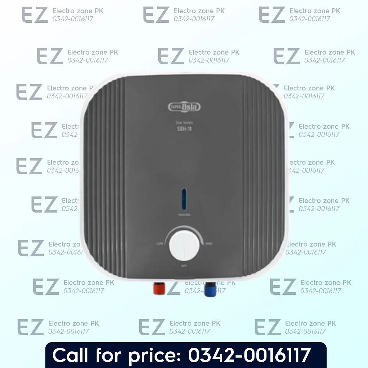 Super Asia SEH 11 Star Series Water Geyser with 11L capacity, enamel-coated tank, dry heat protection, overheat safety, and IPX4 protection at Electro Zone PK.