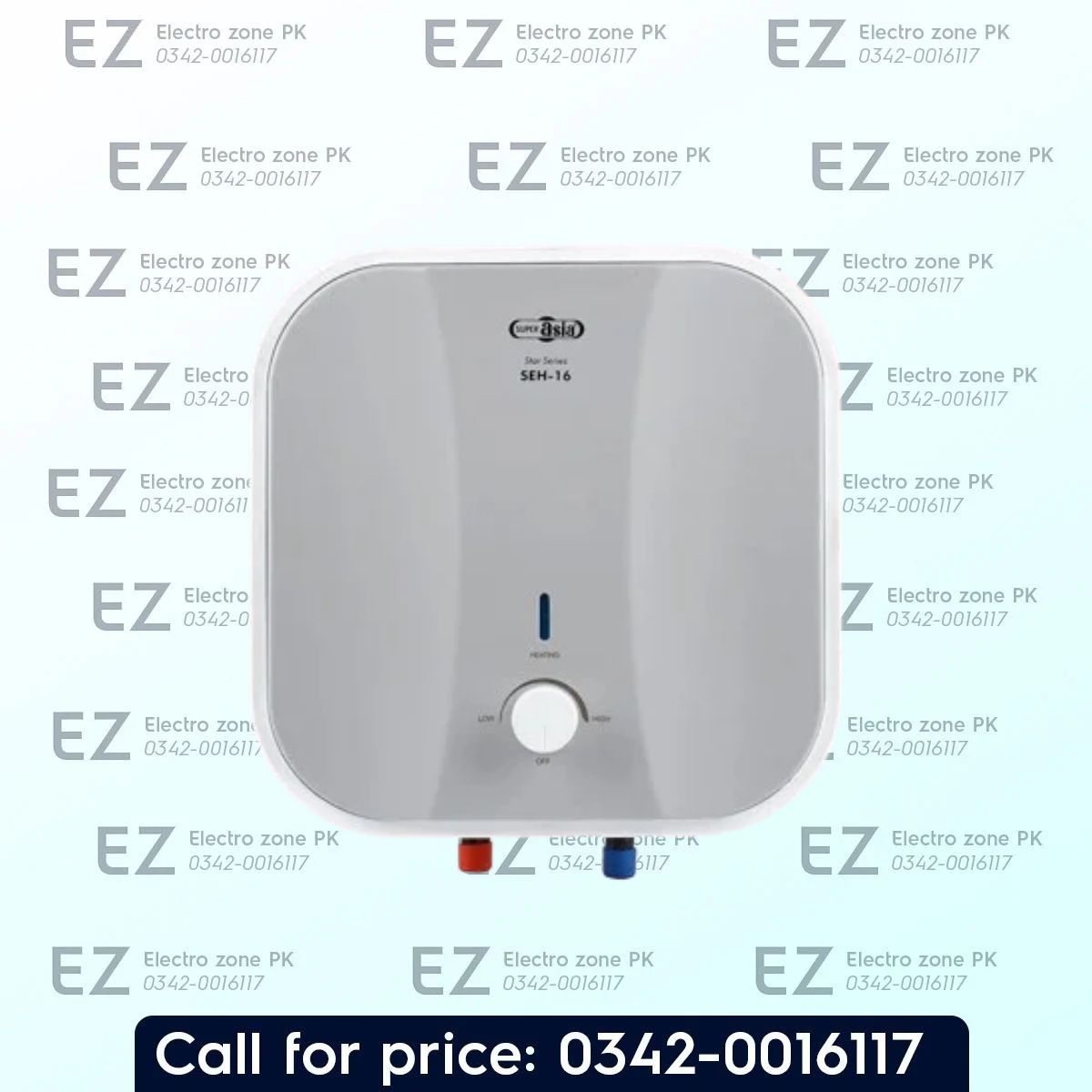 Super Asia SEH 16 Star Series Water Geyser with 16L capacity, enamel-coated tank, overheat protection, and IPX4 safety at Electro Zone PK.