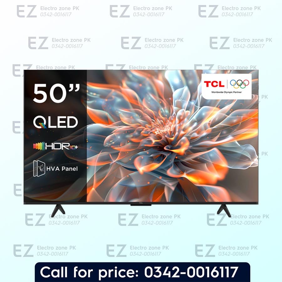 TCL 50 Inch 50P79K QLED TV from Electrozone Pakistan with vibrant colors, sharp 4K visuals, smart features, and an immersive viewing experience.