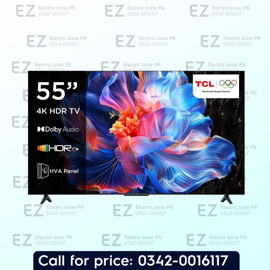 TCL 55 Inch 55P6K UHD Android TV from Electrozone Pakistan with sharp 4K visuals, vibrant colors, smart Android features, and immersive entertainment.