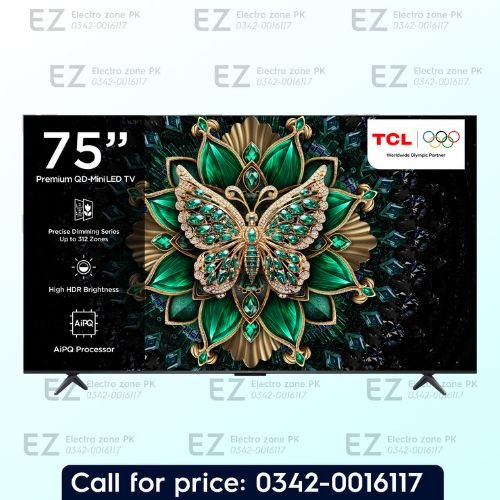 TCL 75 Inch 75C6K QD Mini LED TV from Electrozone Pakistan with stunning 4K visuals, vibrant colors, deep contrast, and smart features.