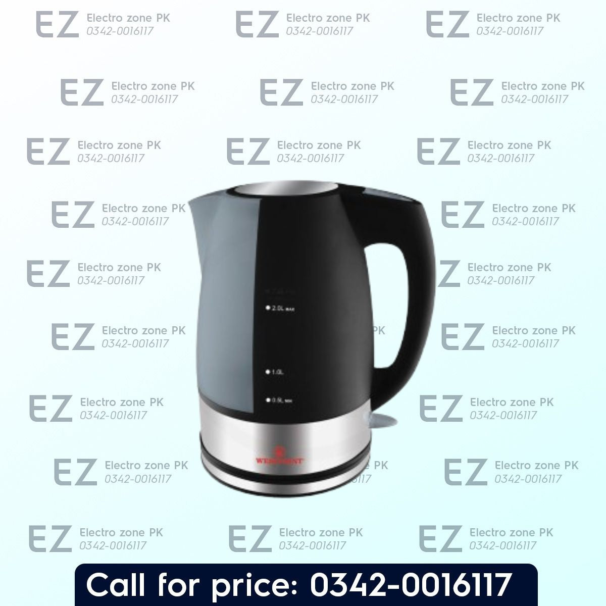 Westpoint Deluxe Cordless WF 8267 Electric Kettle price in Pakistan with quick heating, easy pouring, 360° swivel base, and automatic shut-off.