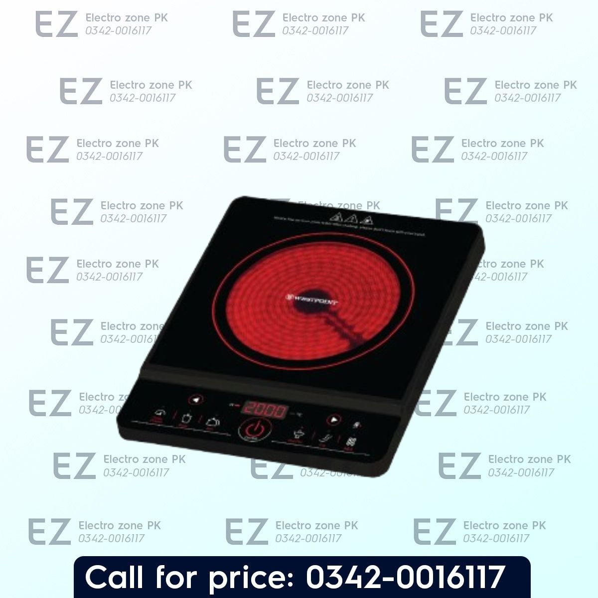 Westpoint WF 142 Deluxe Ceramic Cooker with 2000W power, adjustable temperature control, fast heating, and safety protection at Electro Zone PK.
