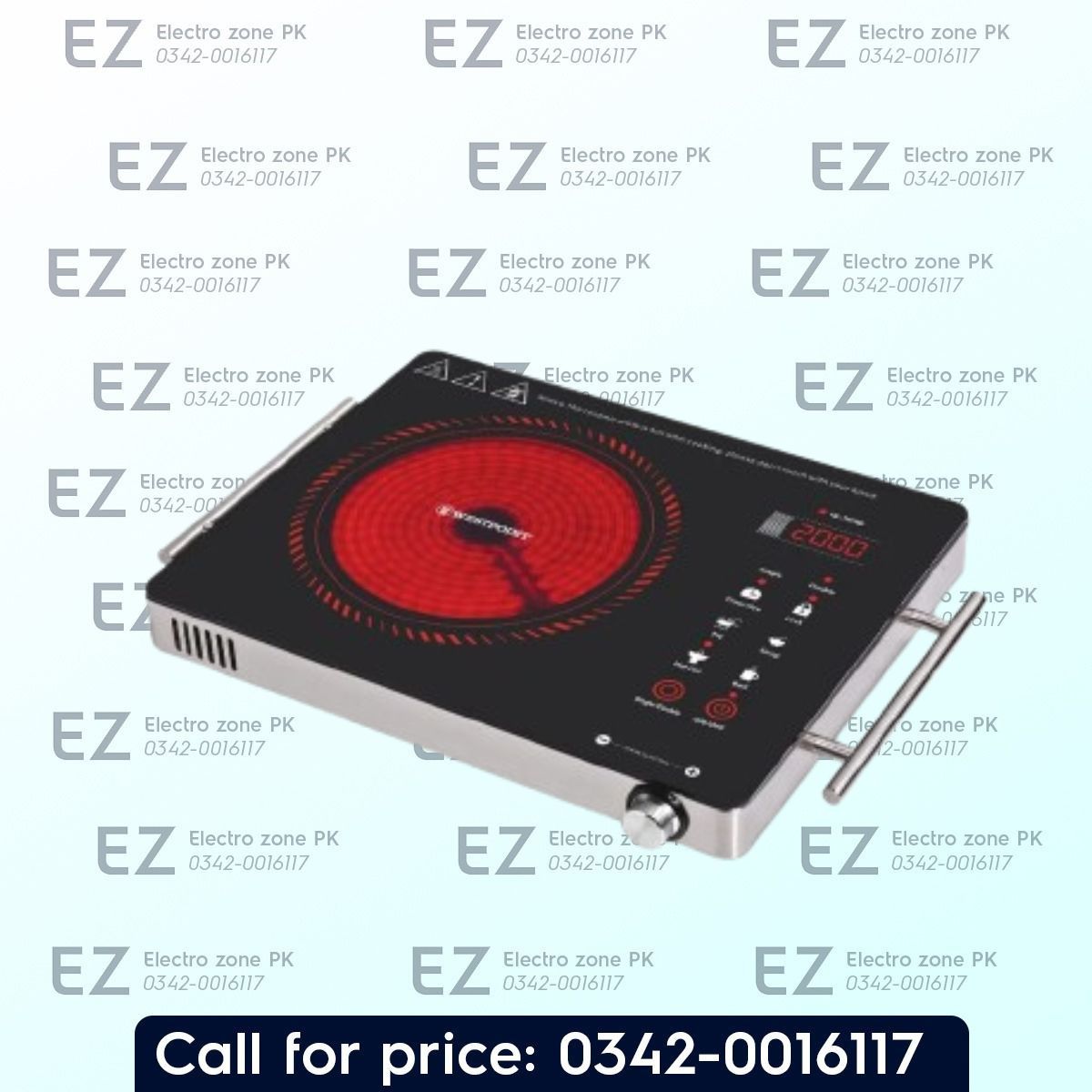 Westpoint WF 152 Professional Ceramic Cooker with 2000W power, fast heating, adjustable temperature control, and safety protection at Electro Zone PK.