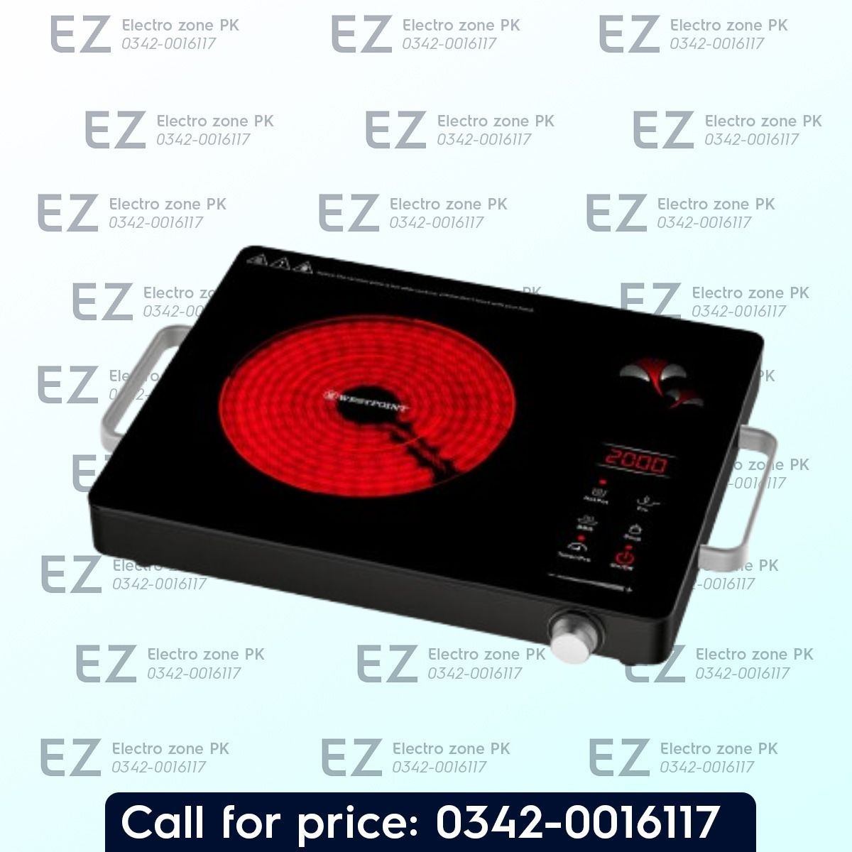 Westpoint WF 162 Professional Ceramic Cooker with 2000W infrared heating, 220-240V input, temperature control, and safety protection at Electro Zone PK.