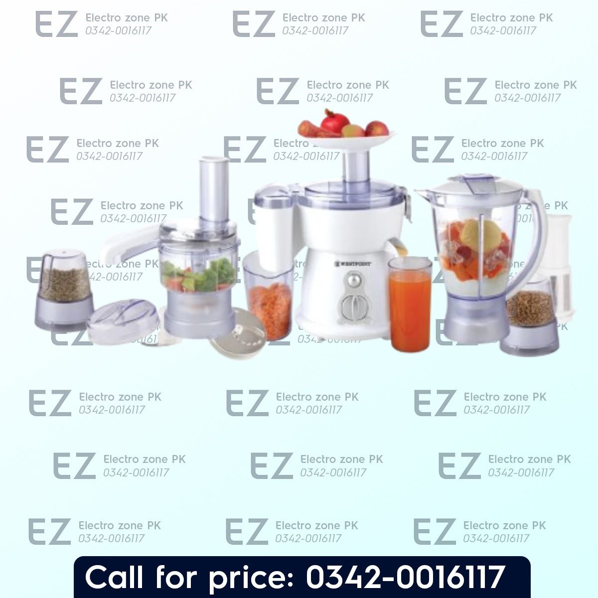 Westpoint WF 2805 Food Processor 9 in 1 offers versatile chopping, slicing, shredding, blending, and grinding functions for easy meal preparation at Electro Zone PK.