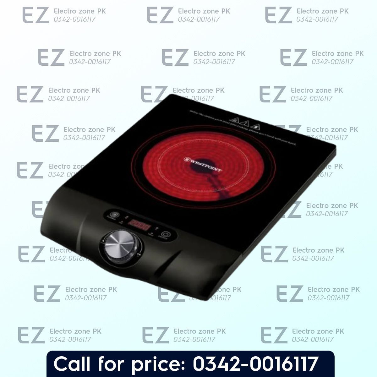 Westpoint WF 291 Professional Ceramic Cooker with 2000W power, 10 temperature settings, strong heating, and safety protection at Electro Zone PK.