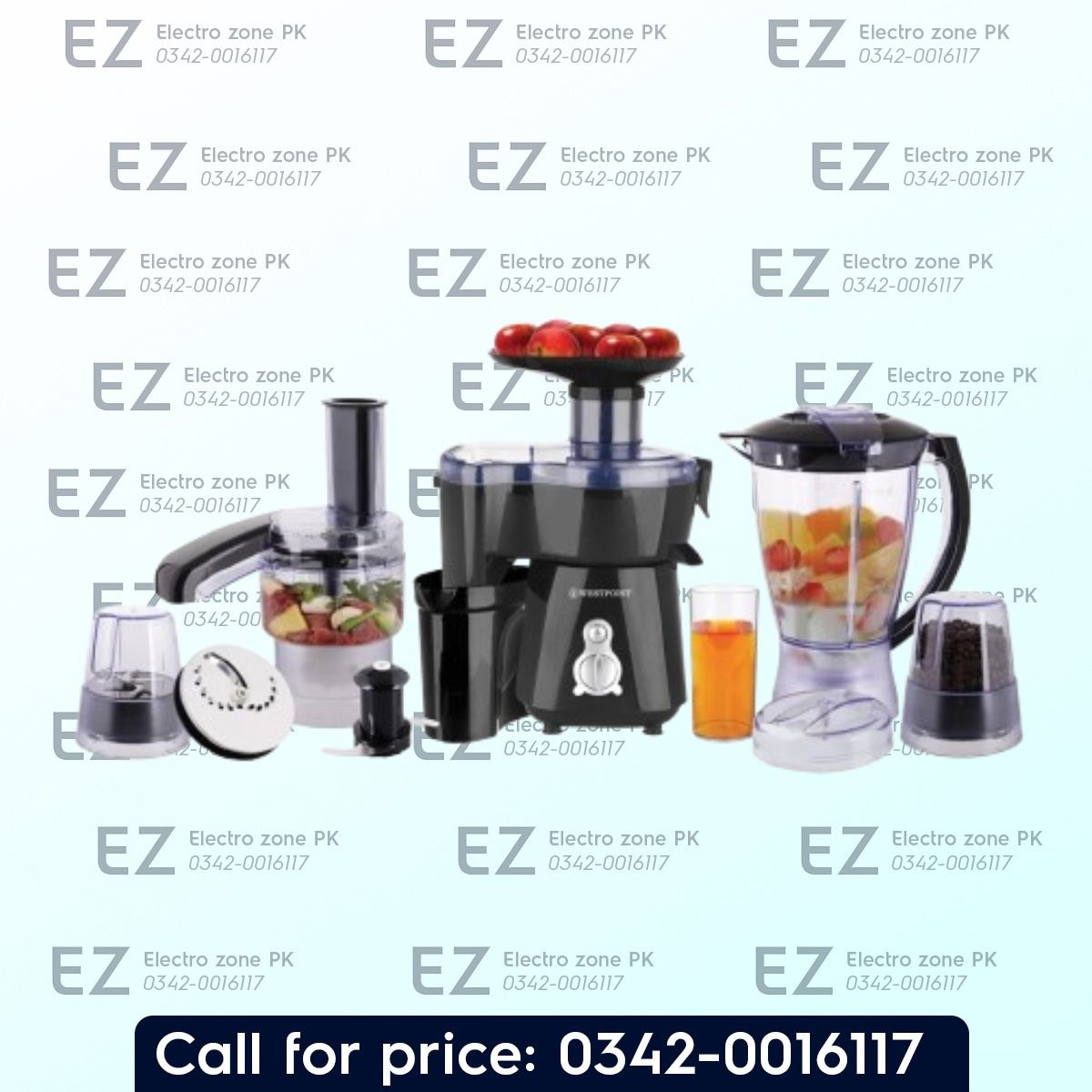Westpoint WF 3804 Food Processor 9 in 1 offers versatile chopping, slicing, shredding, blending, and grinding functions for meal preparation at Electro Zone PK.